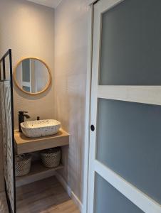 a bathroom with a sink and a mirror at Appartement au cœur des Alpes in Albertville