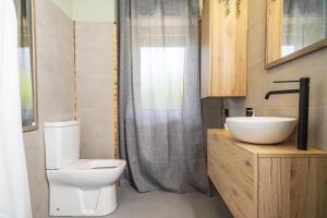 a bathroom with a toilet and a sink at Schilirò House in Piedimonte Etneo