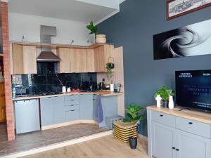 Kuchyň nebo kuchyňský kout v ubytování Noclegi KAWALERKA Superior Gdańsk centrum blisko pkp