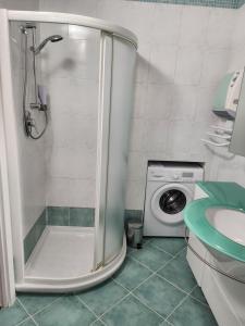 ein Badezimmer mit Dusche und Waschmaschine in der Unterkunft Cannes Paradis in Cannes + 36 Fotos