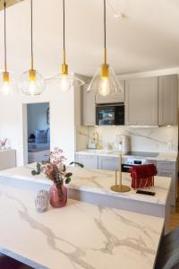 Kuchyň nebo kuchyňský kout v ubytování Große helle moderne Wohnung mit Balkon und Aussicht HBS