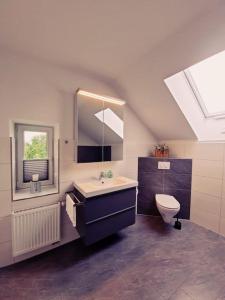 a bathroom with a sink and a toilet at Monteurwohnung, Ferienwohnung auf dem Land in Gokels