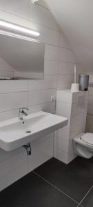 Un baño blanco con lavabo e inodoro. en Sparrenburg Oisterwijk, 4 persoons Bungalow, en Oisterwijk