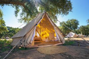 a tent is set up under a tree at Kampaoh Sesimbra in Sesimbra