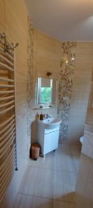 a bathroom with a white sink and a mirror at Stokrotka noclegi Nałęczów in Nałęczów +43 photos
