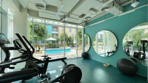 Fitness centrum a/nebo fitness zařízení v ubytování Luxurious studio apartment with private garden