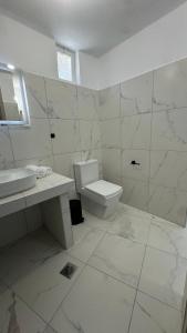 a white bathroom with a toilet and a sink at Το ΦΑΡΑΓΓΙ Του ΠΑΡΝΑΣΣΟΥ in Velítsa