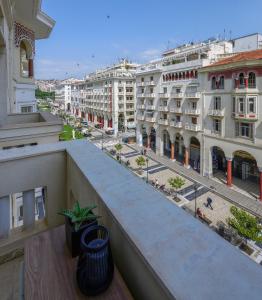 a view of a city from a balcony at Aristotelian Virtues - Agapi in Thessaloniki