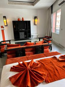 TV a/nebo společenská místnost v ubytování La Renaissance hôtel Marrakech
