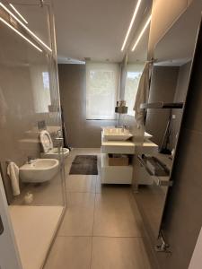 a bathroom with a sink and a toilet and a shower at Garda Lake Luxury Life in Padenghe sul Garda +41 photos