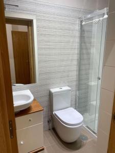 a bathroom with a toilet and a sink and a shower at Marinera in Luarca