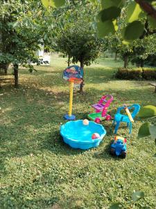 a group of toys sitting on the grass at Guest House Dimitrije in Niška Banja
