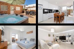 a collage of photos of a house with a hot tub at Zurrinha holidays whit jacuzzi in Quarteira
