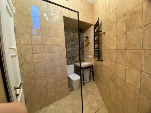 Un baño con ducha, inodoro y lavabo. en Apartments MARGARITA, en Tiflis 68 fotos más