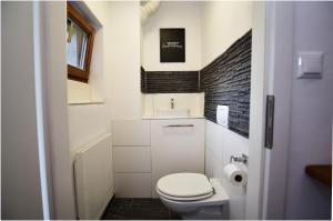 a small bathroom with a toilet and a sink at Flataid PremiumAPART Graz Center in Graz