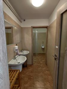 a bathroom with two sinks and a urinal at Apartmán Sázava - Žďársko in Sázava +29 photos