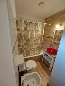 a bathroom with a toilet and a shower at Departamento Ushuaia in Ushuaia +40 photos