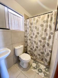 a bathroom with a toilet and a sink and a shower at Casa Danda Punta Hermosa in Punta Hermosa
