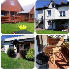 four different pictures of a house and a yard at Domki Mantras in Swarzewo