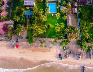 韦利格默Crystal Villa Weligama的棕榈树海滩的空中景致