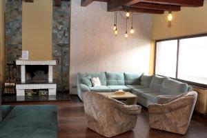 a living room with a couch and a fireplace at Wellness Villa Totina in Liptovský Mikuláš – Demänová