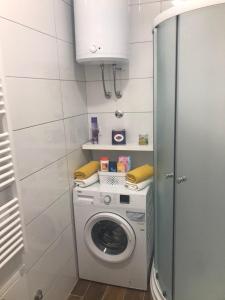 a washer and dryer in a small bathroom at Apartman Savic 1 in Bijeljina