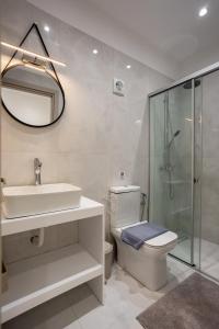 a bathroom with a toilet and a sink and a shower at Ourania Apartment 2 in Pentati