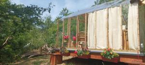 a glass house with flowers on the side of it at Insolite Cabane du Rêveur in Pagny-sur-Moselle