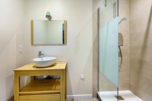 a bathroom with a sink and a shower at Maison de vacances in Gilly-lès-Cîteaux +11 photos