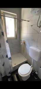 a bathroom with a shower and a toilet and a sink at Ćiro-Park in Jablanica