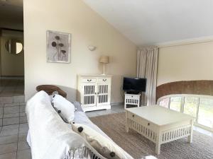 a living room with a couch and a tv at Les figuiers in La Londe-les-Maures