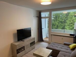 a living room with a couch and a flat screen tv at Apartment 3 502 in Goslar