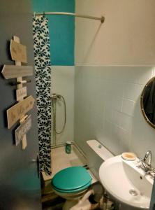 a bathroom with a green toilet and a sink at Petit nid douillet in Argelès-sur-Mer