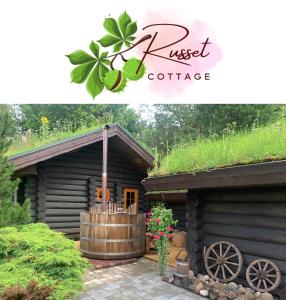 a picture of a cabin with a grass roof at Russet & Rowanberry - Russet House in Paide