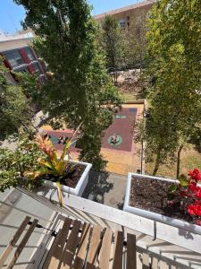 an overhead view of a park with a bench and a garden at apartamento 4 in Benicarló