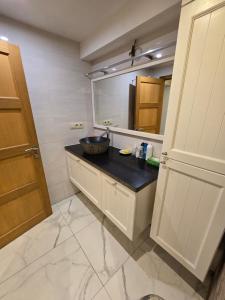 a bathroom with a sink and a mirror at Fomed in Brussels