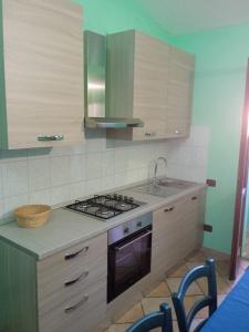 a kitchen with a stove and a sink at Appartamento Pisturri in Magomadas