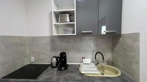 a kitchen counter with a sink and a keyboard at ApartmentsByMatyrafa-IX in Tarnowskie Góry