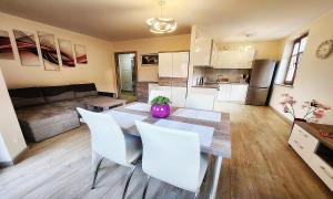 Kuchyň nebo kuchyňský kout v ubytování Apartamenty Sun&Fun Rezydencja Parkowa Nadrzeczna 3D i 3E -blisko centrum, dworca PKP w otoczeniu zieleni