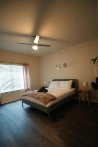 a bedroom with a bed and a ceiling fan at Charming 2 bedroom, 2 bath apartment in Austin +18 photos