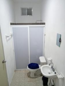 une salle de bains avec douche, toilettes et lavabo dans l'établissement Casa bonita, à Francisco Uh May