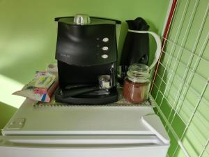 Una cafetera encima de un refrigerador en House Vesela, en Balchik