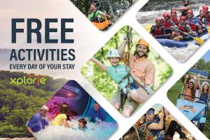 a collage of people rafting on a river at Mountain Creek Lodge in Pigeon Forge