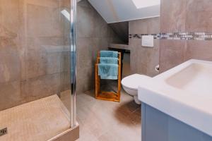 a bathroom with a shower and a toilet and a sink at Charmant appartement proche DisneyLand in Bussy-Saint-Georges