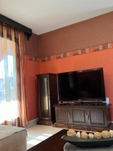 a living room with a flat screen tv on a wall at Vila Milena in Žabljak