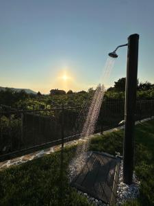 a water fountain in the middle of a yard at Villa Lea Marezige Heated Pool near Koper in Marezige