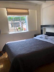 une chambre avec un grand lit et une fenêtre dans l'établissement Limaportofino, à Lima