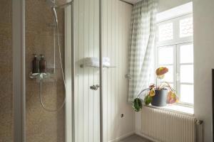 a bathroom with a shower and a window at Ferienwohnungen Café Cup in Detmold +95 photos