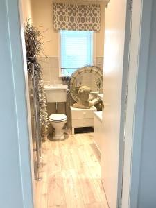 ein Badezimmer mit Toilette und Waschbecken in der Unterkunft Wonderwall - Huge City garden room in luxury house - free parking in Edinburgh