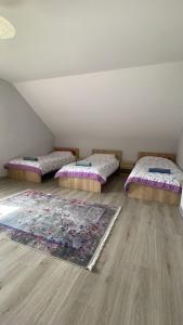 - 3 lits dans une chambre avec un tapis au sol dans l'établissement Big Villa for a familly!!, à Hadžići 49 autres photos